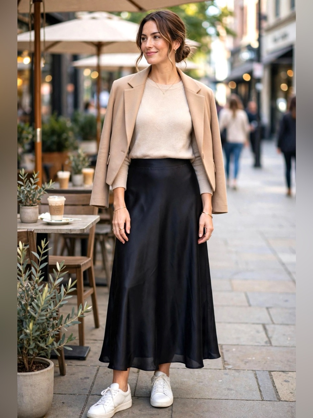 H&M Black Satin A-Line Midi Skirt - Size 8